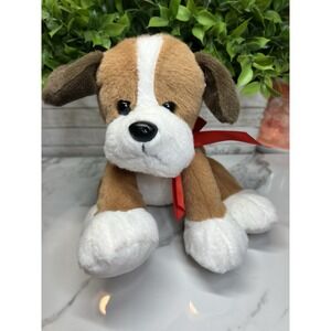 Animal Adventure Brown White‎ Red Bow Puppy Dog Plush Stuffed Animal  Toy 2013